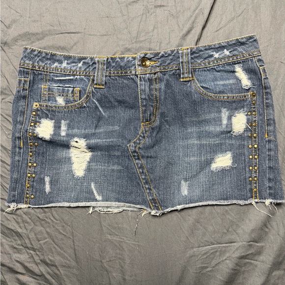 Hang Ten Dresses & Skirts - Hang Ten Blue Distressed Denim Mini Skirt with Stud Details